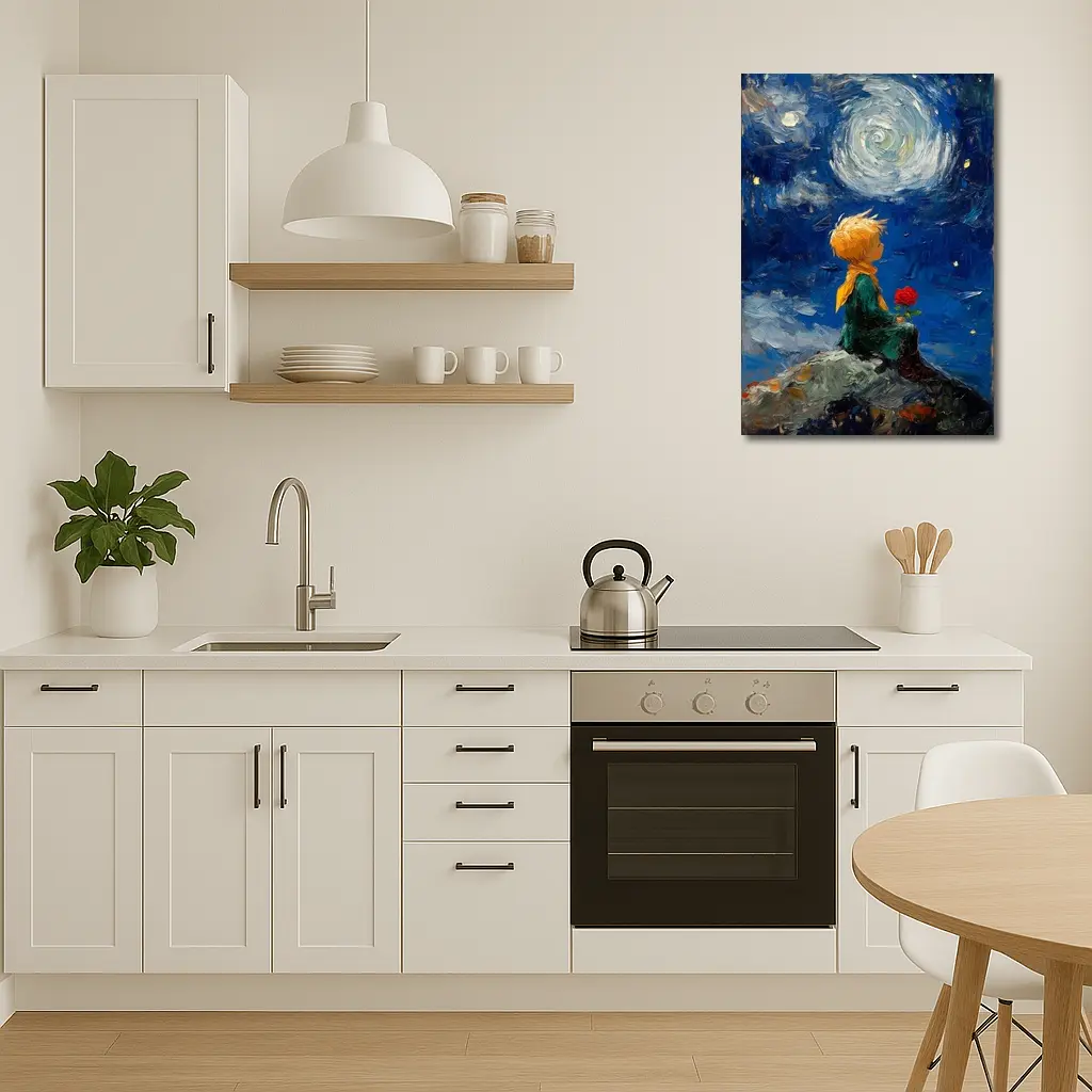 Little Prince Rose Starry Night Oil Painting – Wall Art