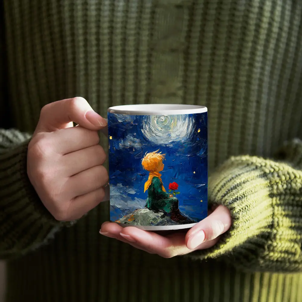 Little Prince Rose Starry Night Oil Painting – Mugs