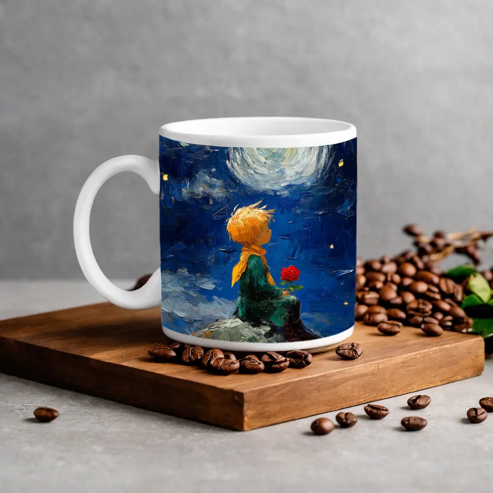 Little Prince Rose Starry Night Oil Painting – Mugs