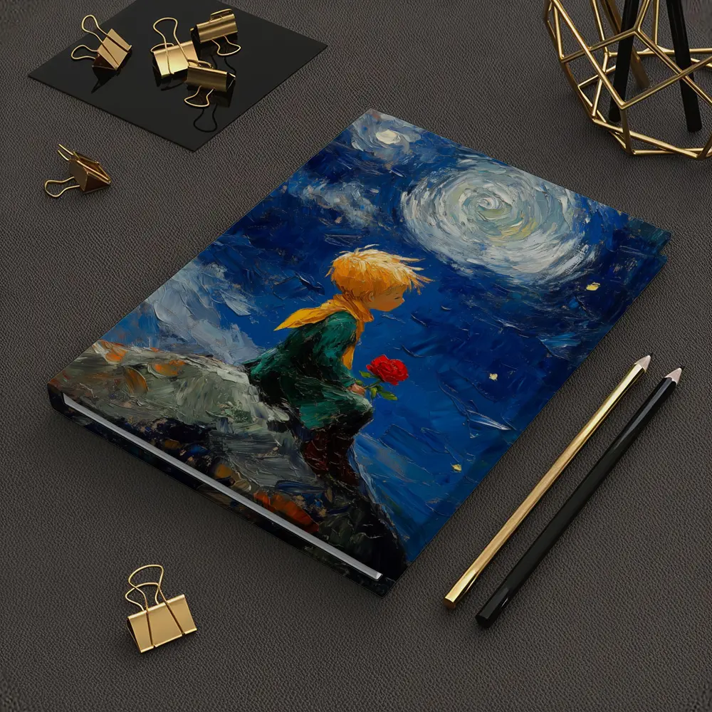 Little Prince Rose Starry Night Oil Painting – Notebooks