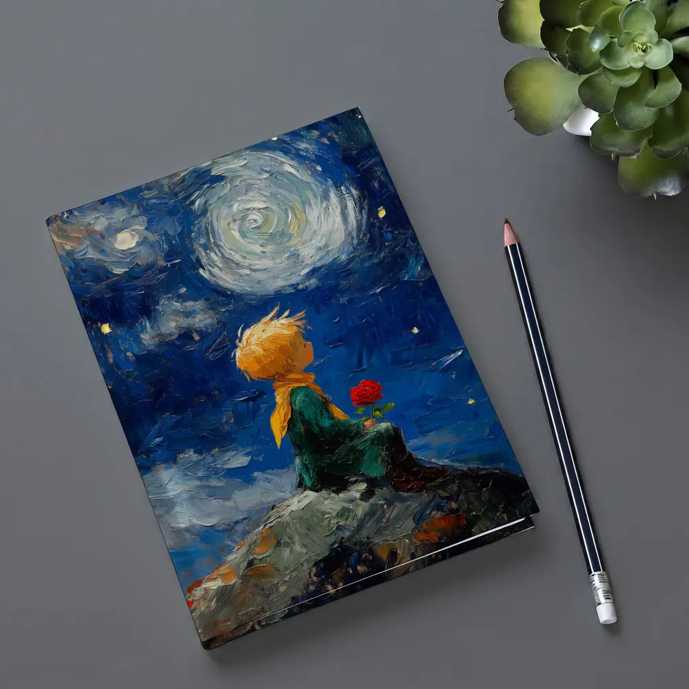 Little Prince Rose Starry Night Oil Painting – Notebooks