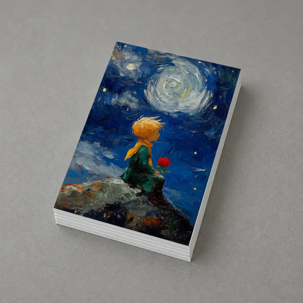 Little Prince Rose Starry Night Oil Painting – Postcards