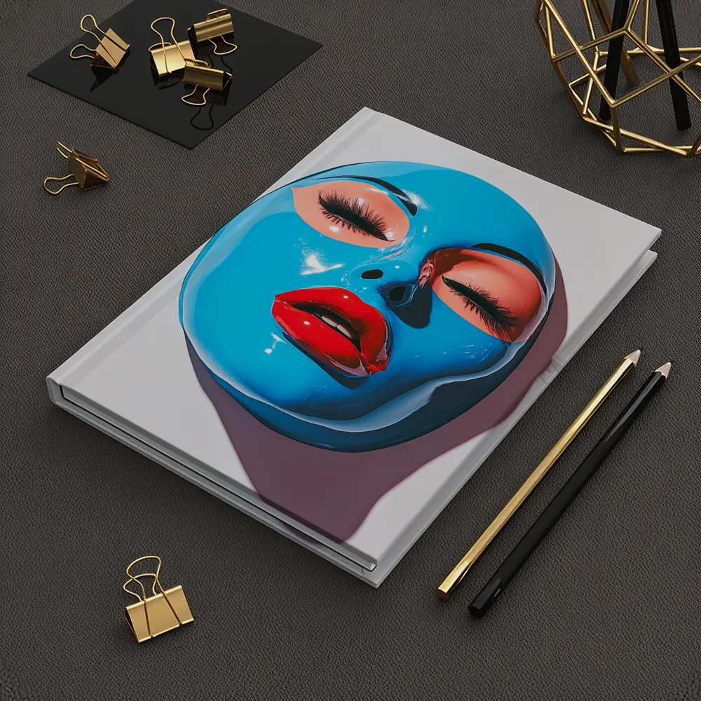 Blue Glossy Face Mask Red Lips Art – Notebooks