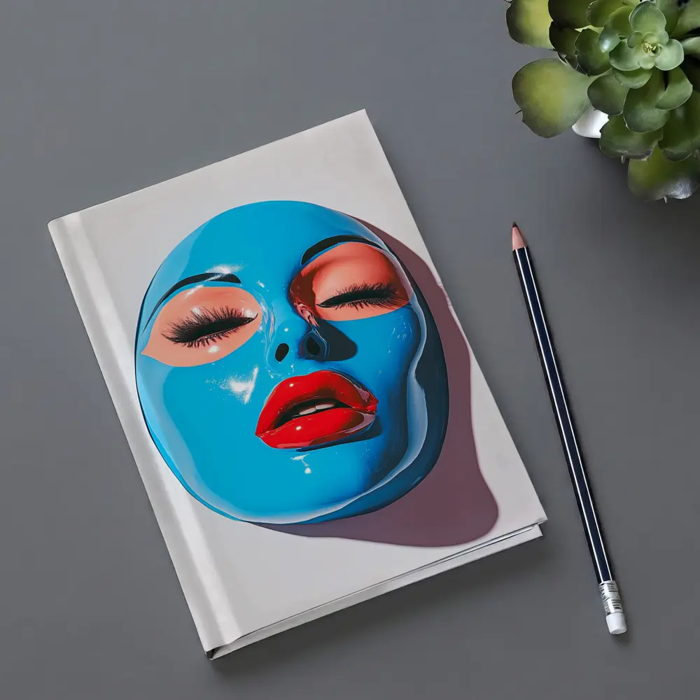 Blue Glossy Face Mask Red Lips Art – Notebooks