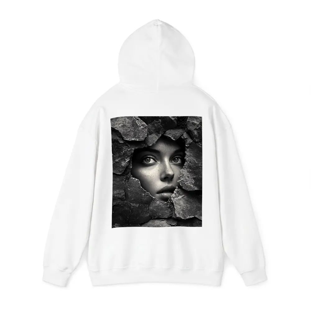 Woman Face Emerging Through Cracked Stone Wall – Hoodies