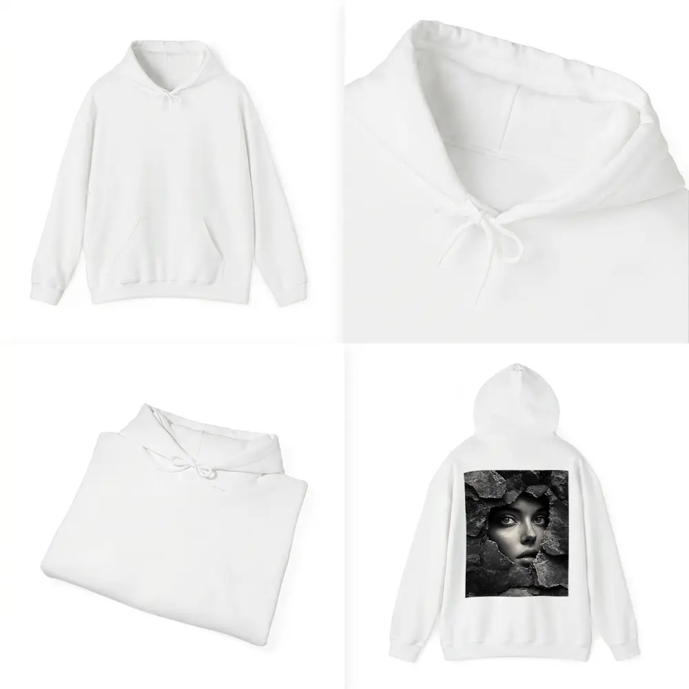 Woman Face Emerging Through Cracked Stone Wall – Hoodies