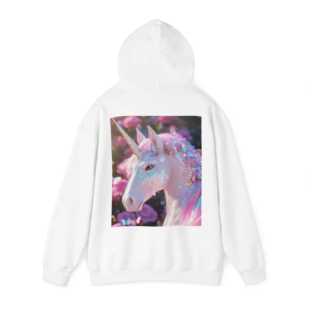 Glitter Unicorn With Pink Roses Background – Hoodies
