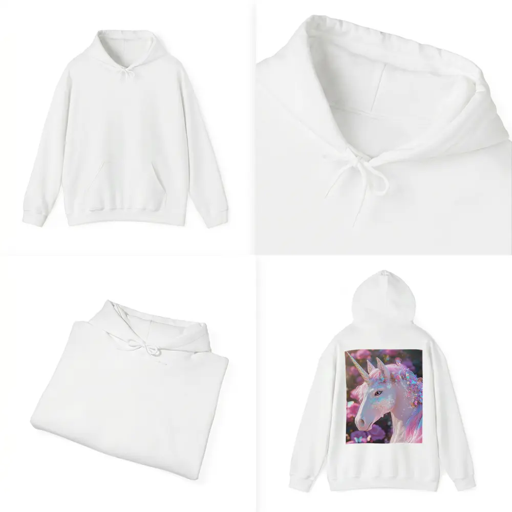 Glitter Unicorn With Pink Roses Background – Hoodies