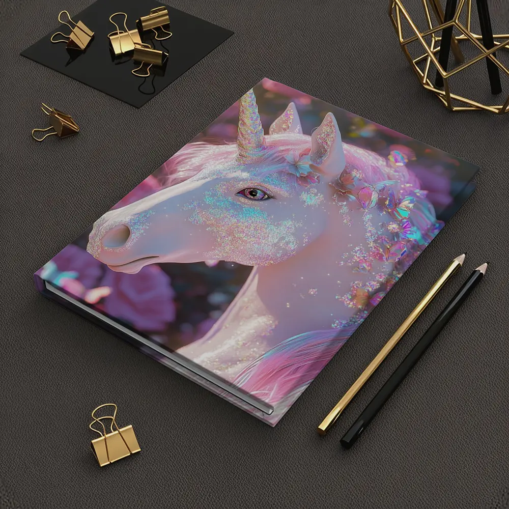 Glitter Unicorn With Pink Roses Background – Notebooks