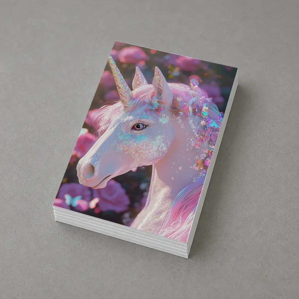 Glitter Unicorn With Pink Roses Background – Postcards