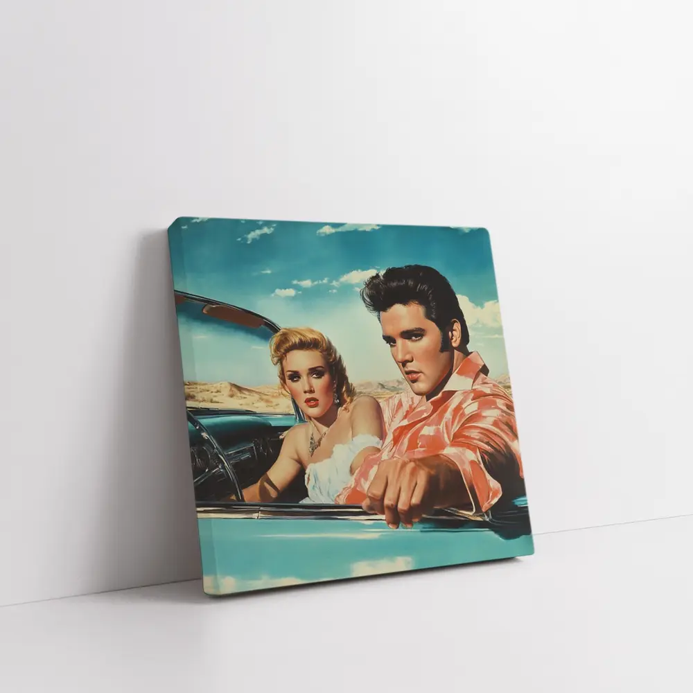 Elvis Style Couple Retro Convertible Desert Drive – Wall Art