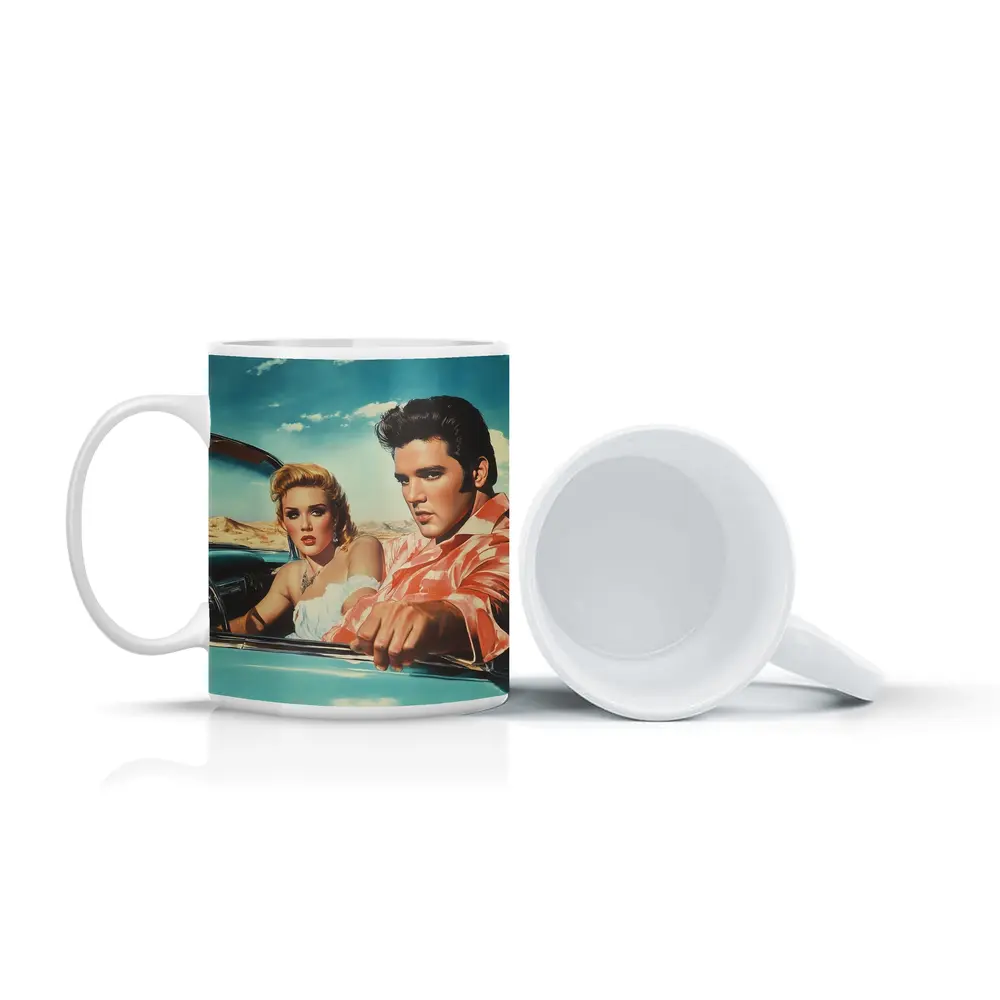 Elvis Style Couple Retro Convertible Desert Drive – Mugs