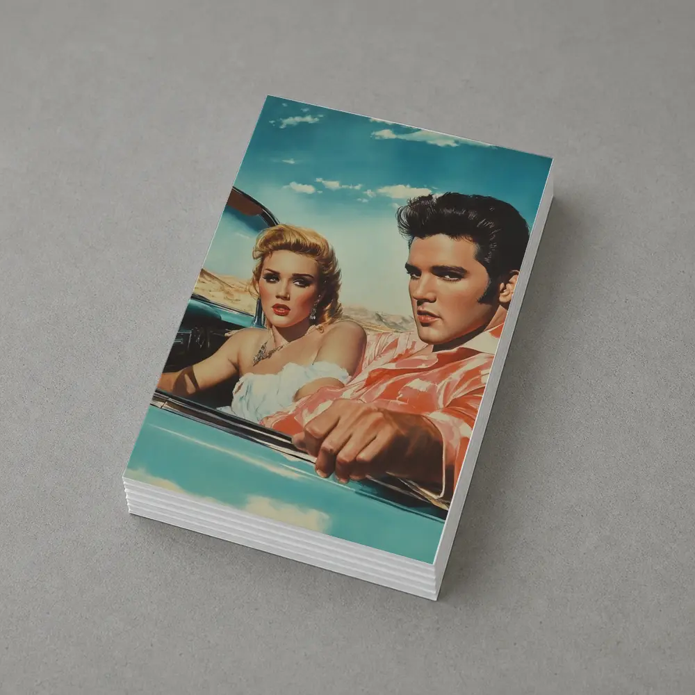 Elvis Style Couple Retro Convertible Desert Drive – Postcards