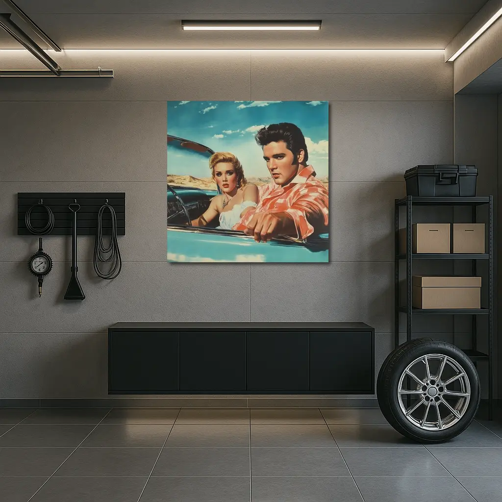 Elvis Style Couple Retro Convertible Desert Drive – Wall Art