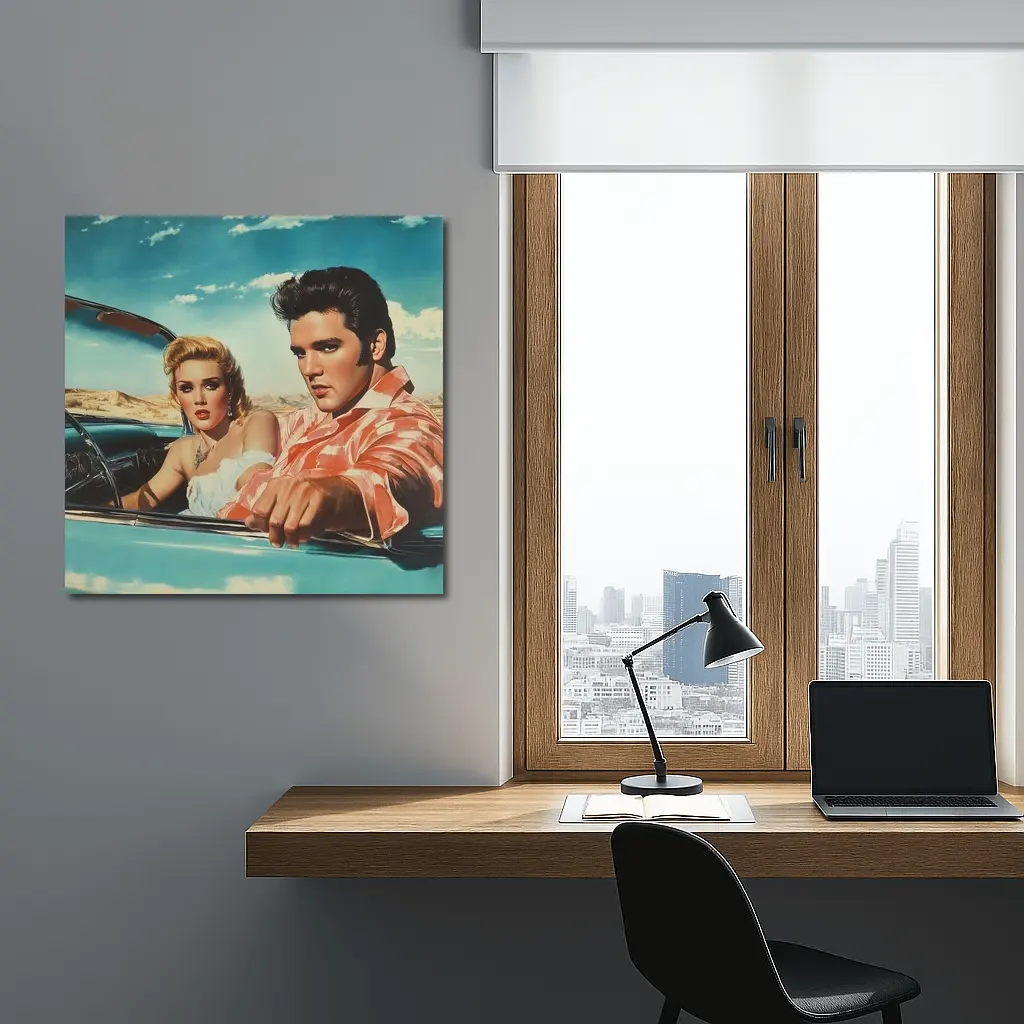 Elvis Style Couple Retro Convertible Desert Drive – Wall Art