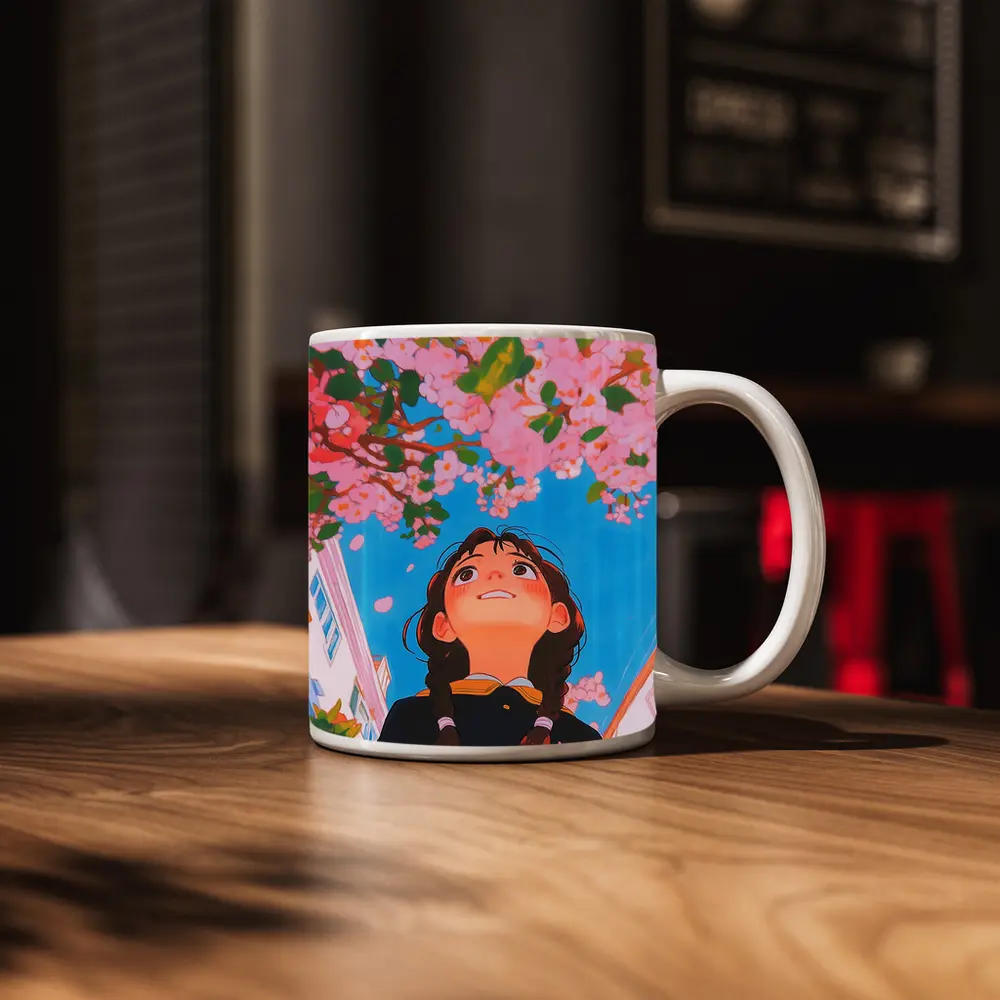 Anime Girl Looking Up Cherry Blossoms – Mugs