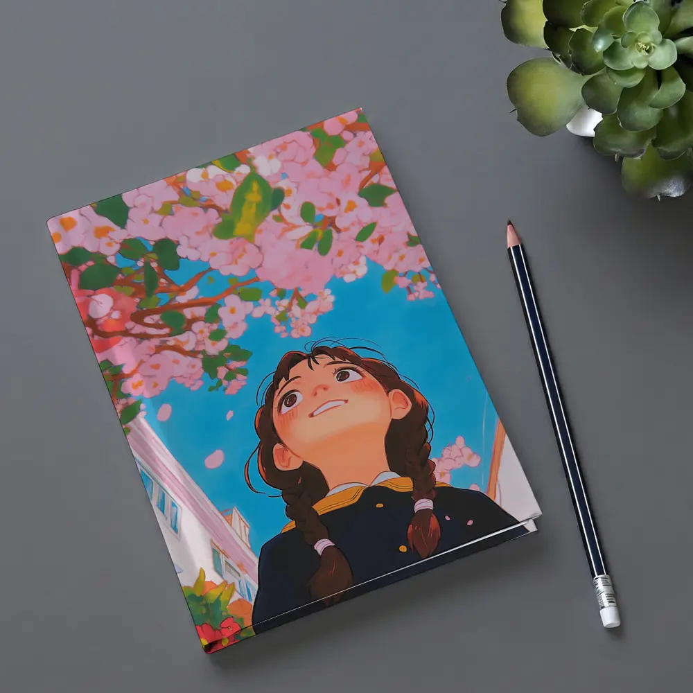 Anime Girl Looking Up Cherry Blossoms – Notebooks