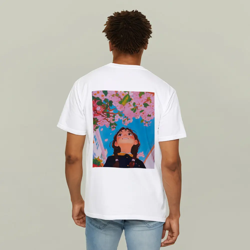 Anime Girl Looking Up Cherry Blossoms – T-Shirts