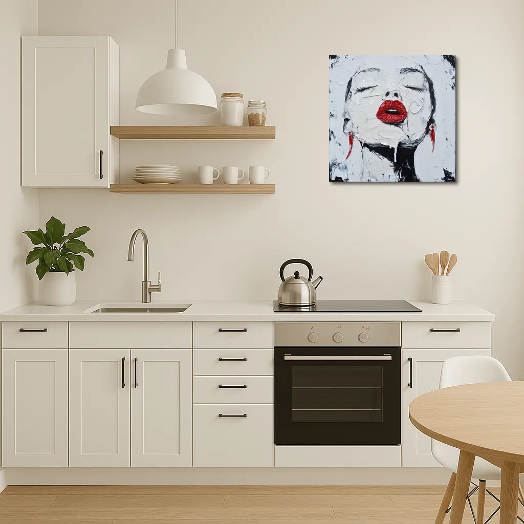 Woman Red Lips Black White Palette Painting – Wall Art