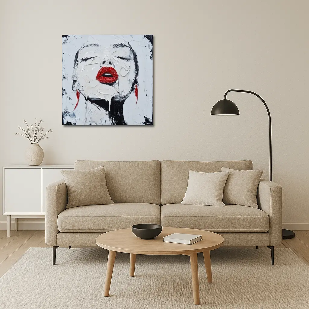 Woman Red Lips Black White Palette Painting – Wall Art