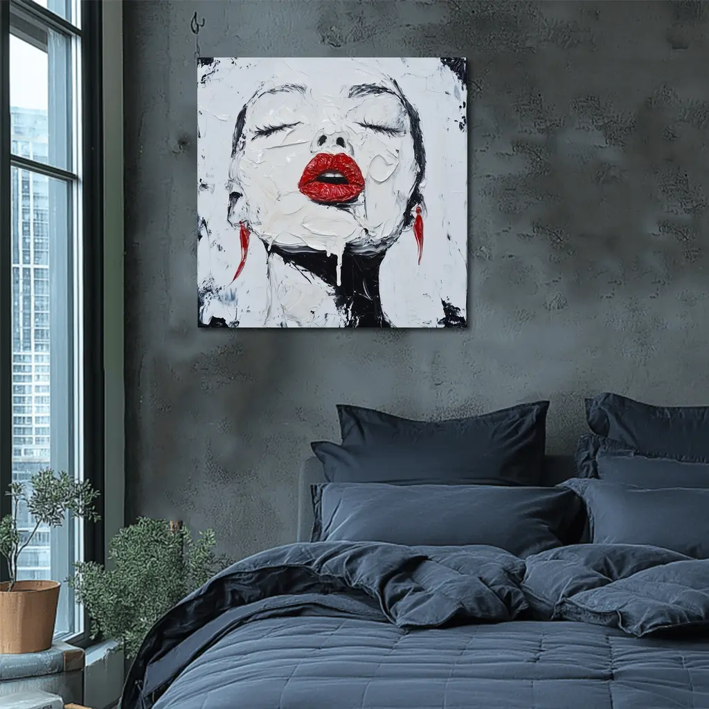 Woman Red Lips Black White Palette Painting – Wall Art
