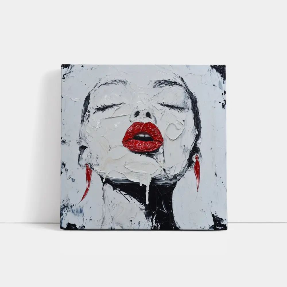Woman Red Lips Black White Palette Painting – Wall Art
