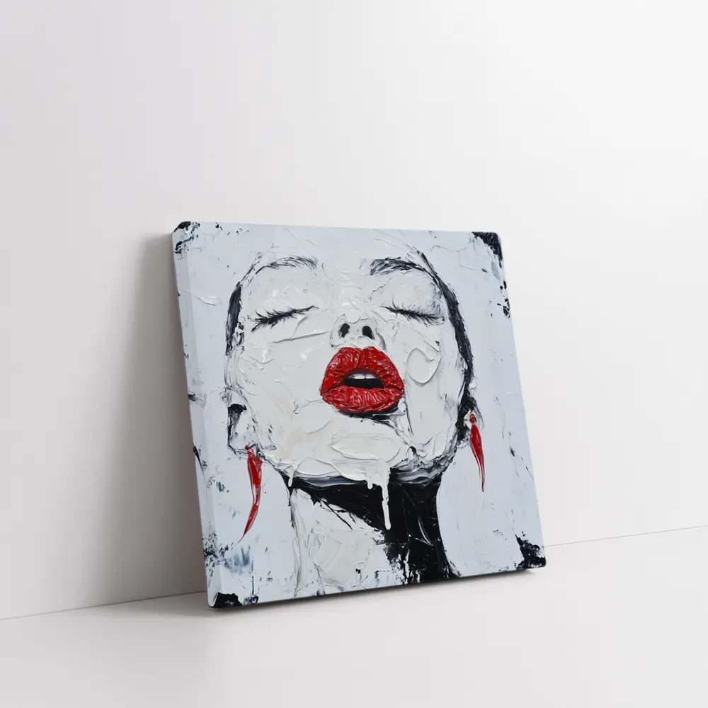 Woman Red Lips Black White Palette Painting – Wall Art