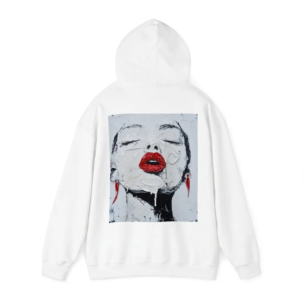 Woman Red Lips Black White Palette Painting – Hoodies