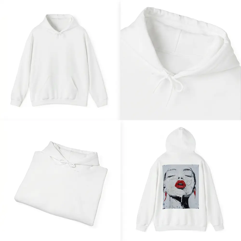 Woman Red Lips Black White Palette Painting – Hoodies