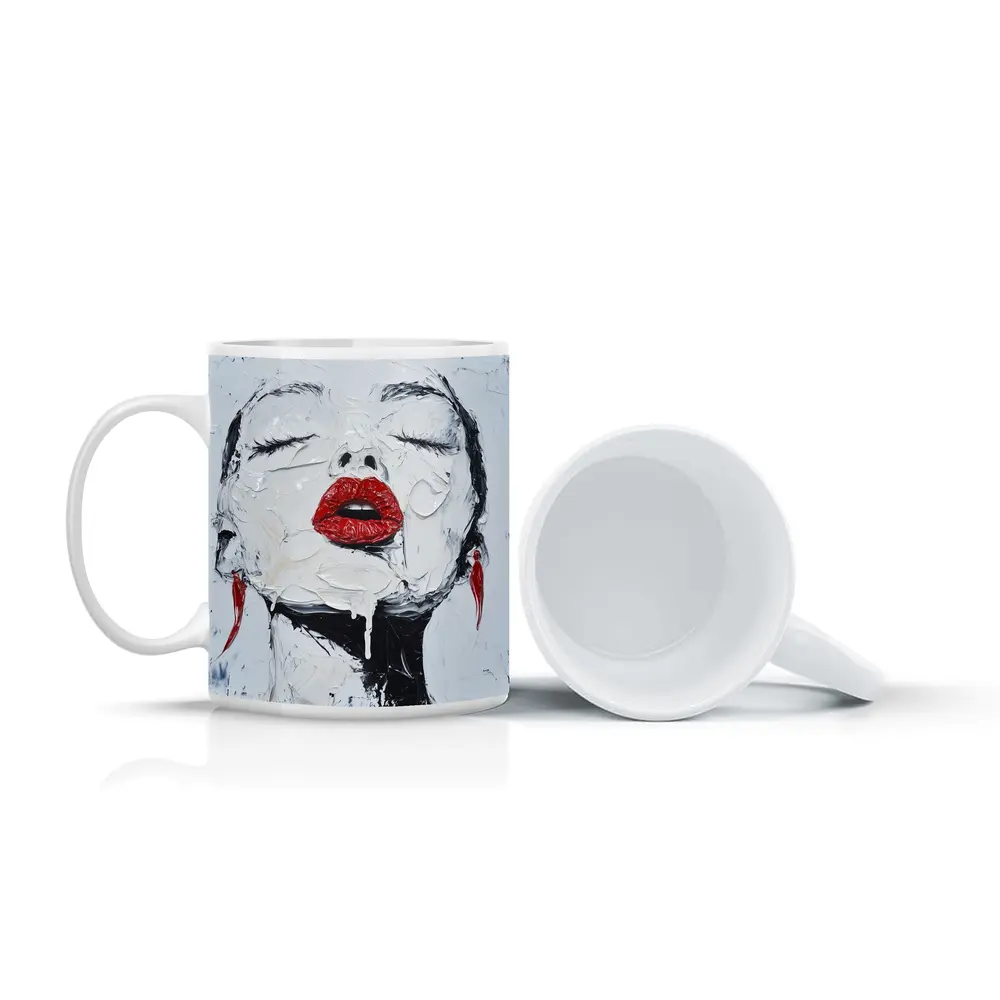 Woman Red Lips Black White Palette Painting – Mugs