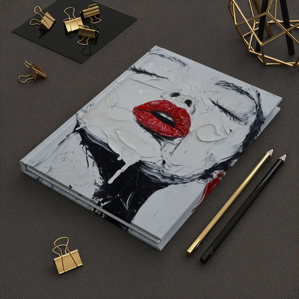 Woman Red Lips Black White Palette Painting – Notebooks