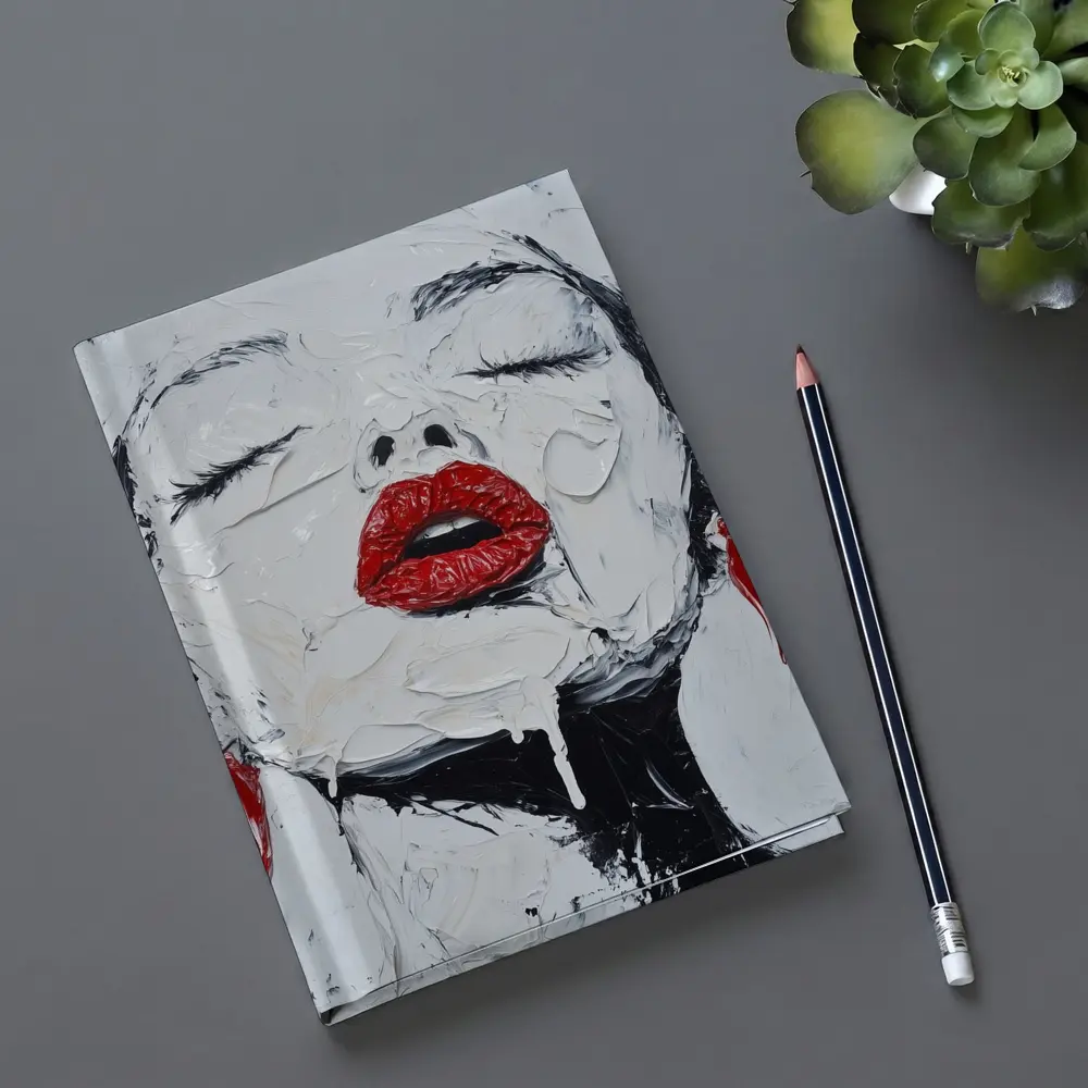 Woman Red Lips Black White Palette Painting – Notebooks