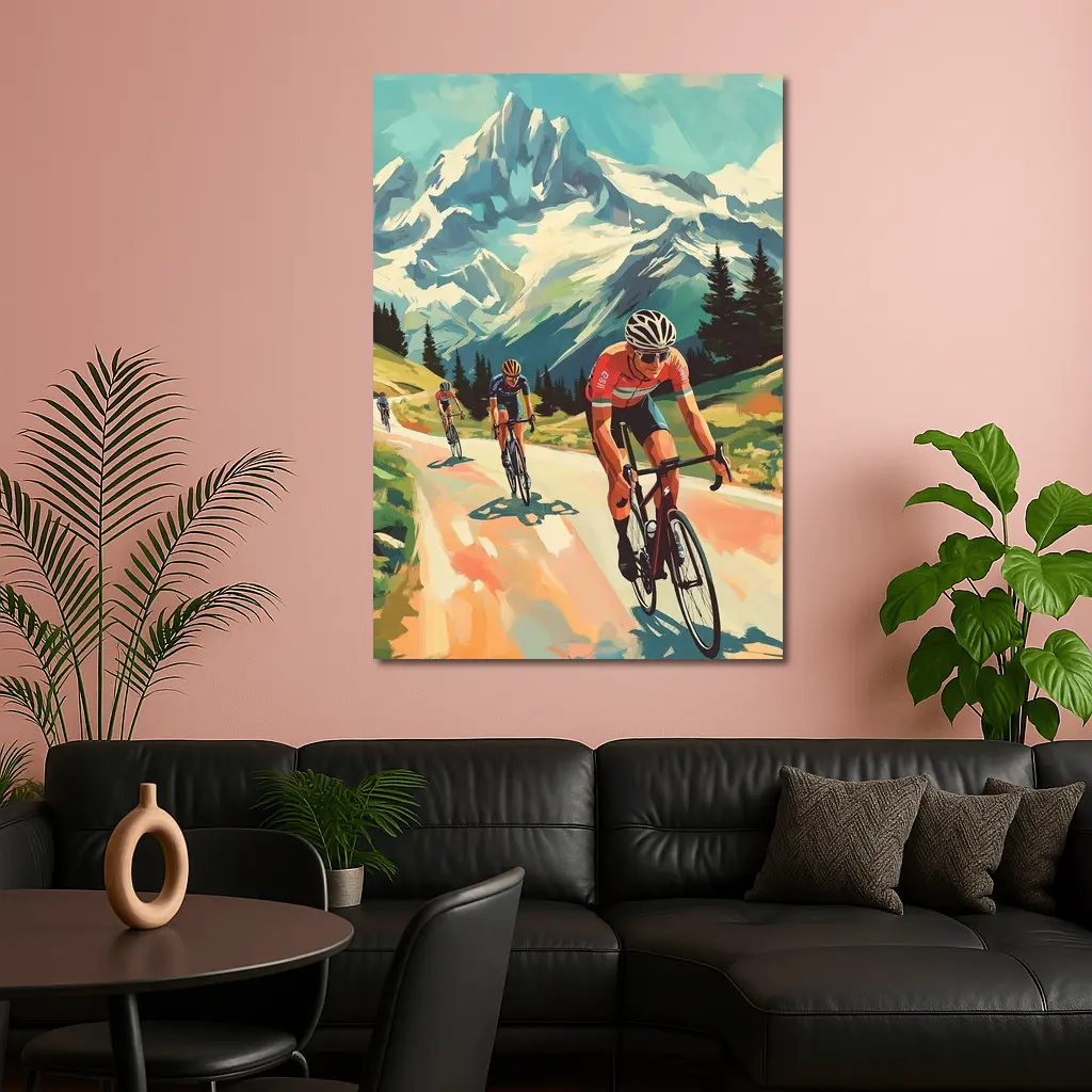 Road Cyclists Racing Through Alpine Mountain Landscape – Wall Art
