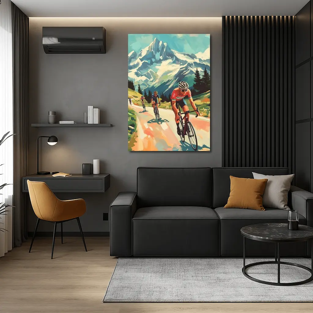 Road Cyclists Racing Through Alpine Mountain Landscape – Wall Art