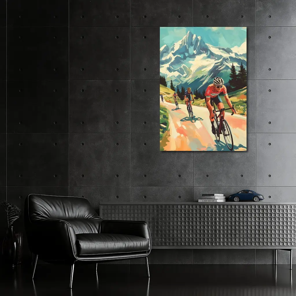 Road Cyclists Racing Through Alpine Mountain Landscape – Wall Art
