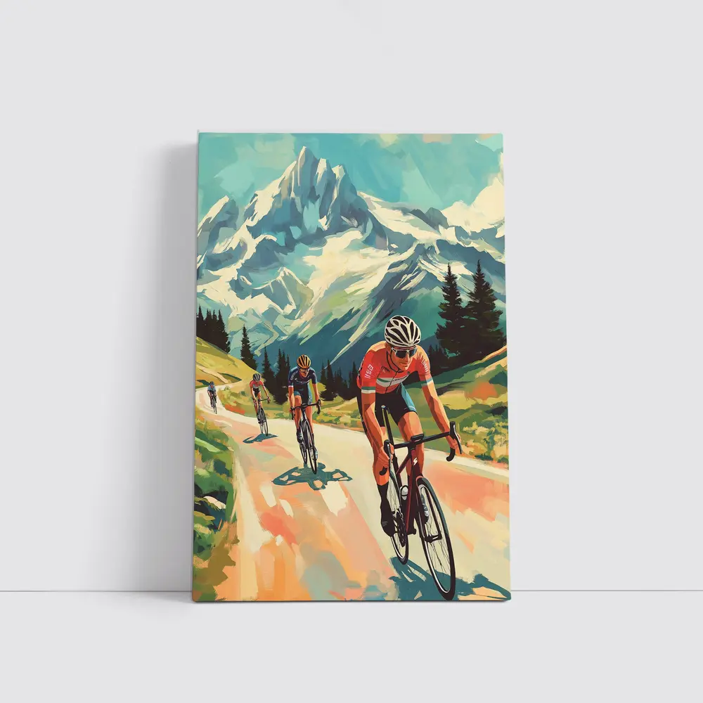 Road Cyclists Racing Through Alpine Mountain Landscape – Wall Art