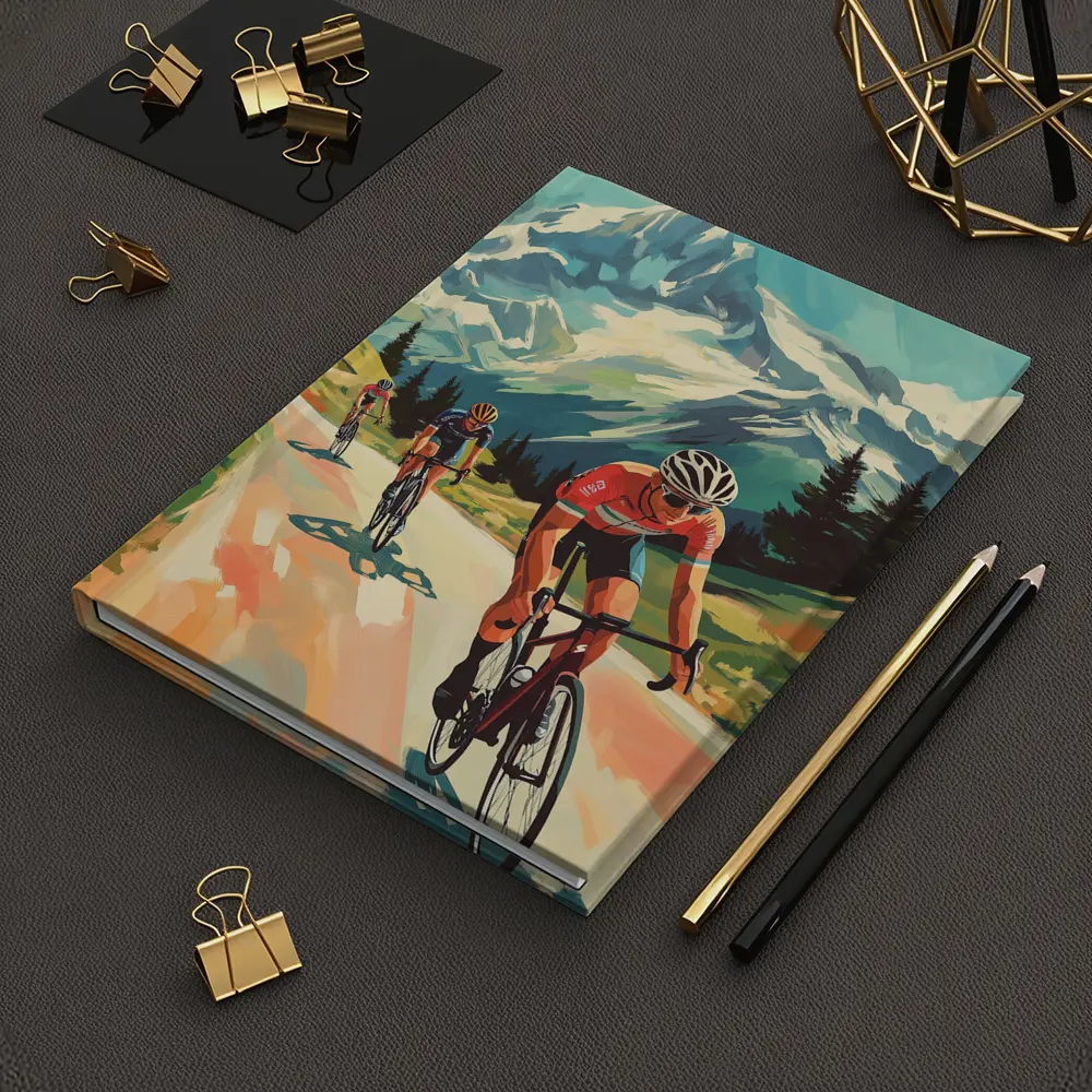 Road Cyclists Racing Through Alpine Mountain Landscape – Notebooks