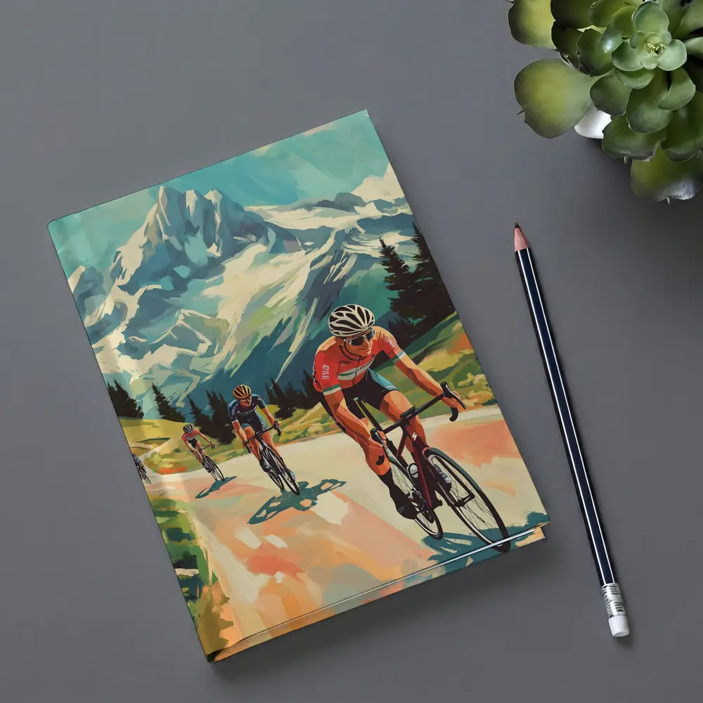 Road Cyclists Racing Through Alpine Mountain Landscape – Notebooks
