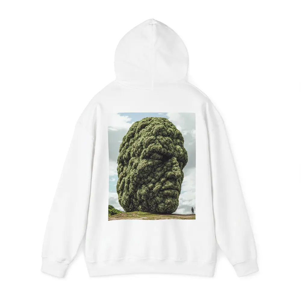 Giant Green Face Sculpture Sky Background – Hoodies