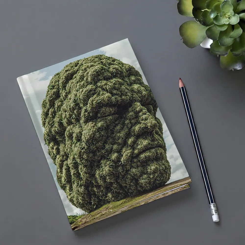 Giant Green Face Sculpture Sky Background – Notebooks