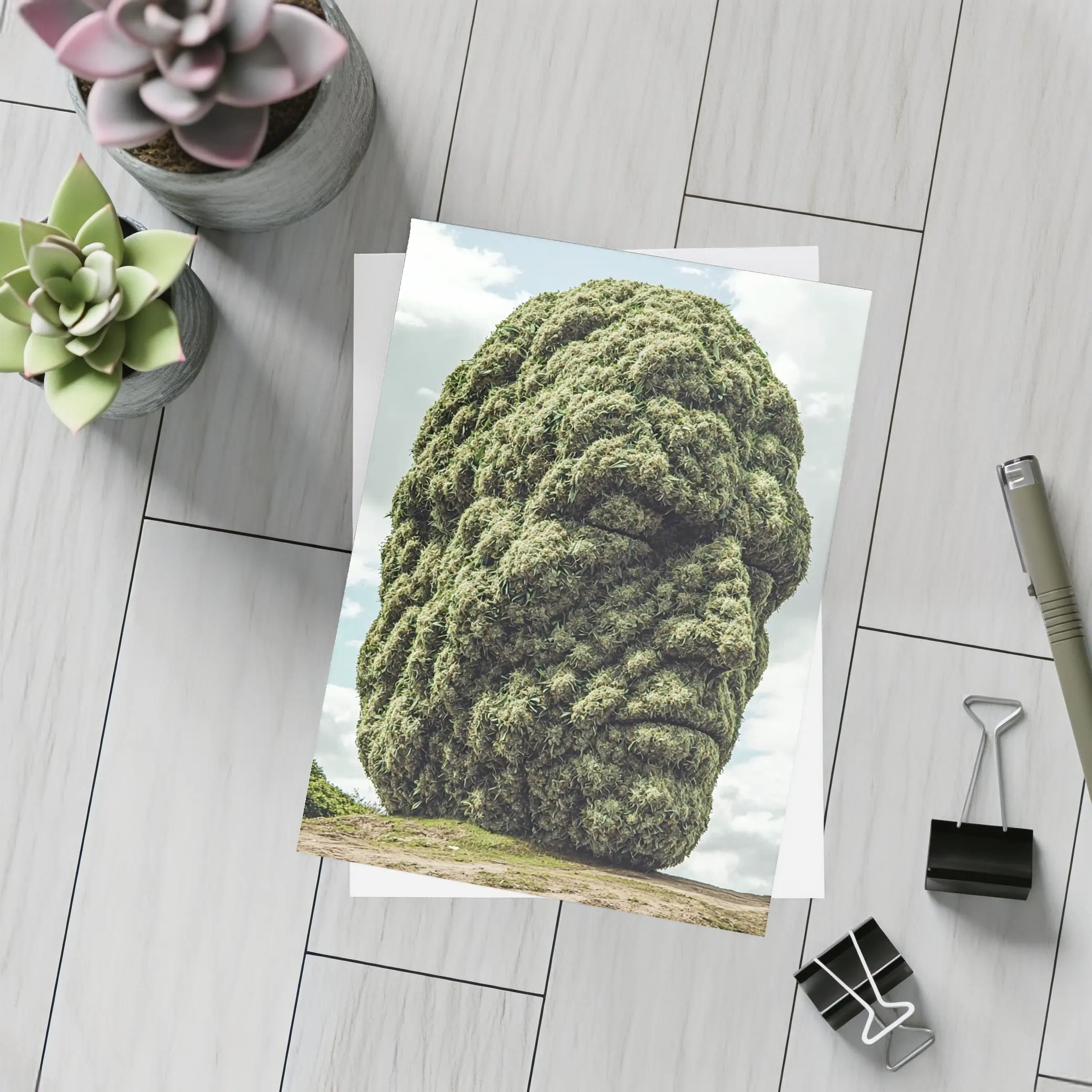 Giant Green Face Sculpture Sky Background – Postcards