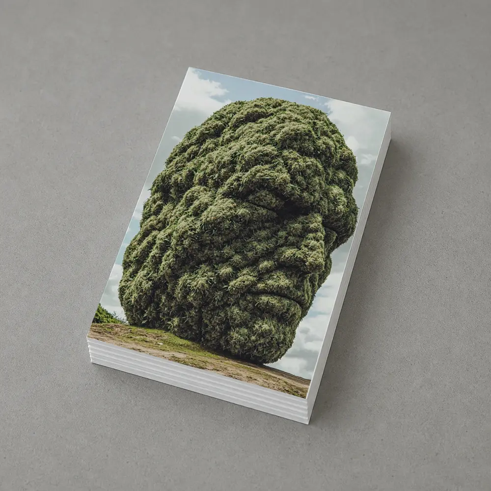 Giant Green Face Sculpture Sky Background – Postcards