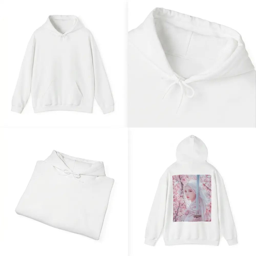 White Hair Warrior Girl Cherry Blossom Fantasy – Hoodies