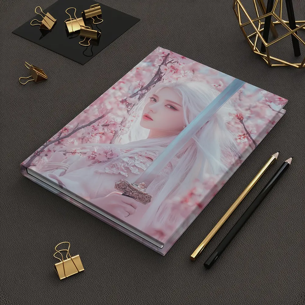 White Hair Warrior Girl Cherry Blossom Fantasy – Notebooks