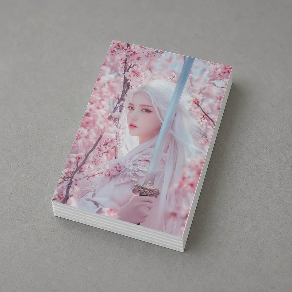 White Hair Warrior Girl Cherry Blossom Fantasy – Postcards