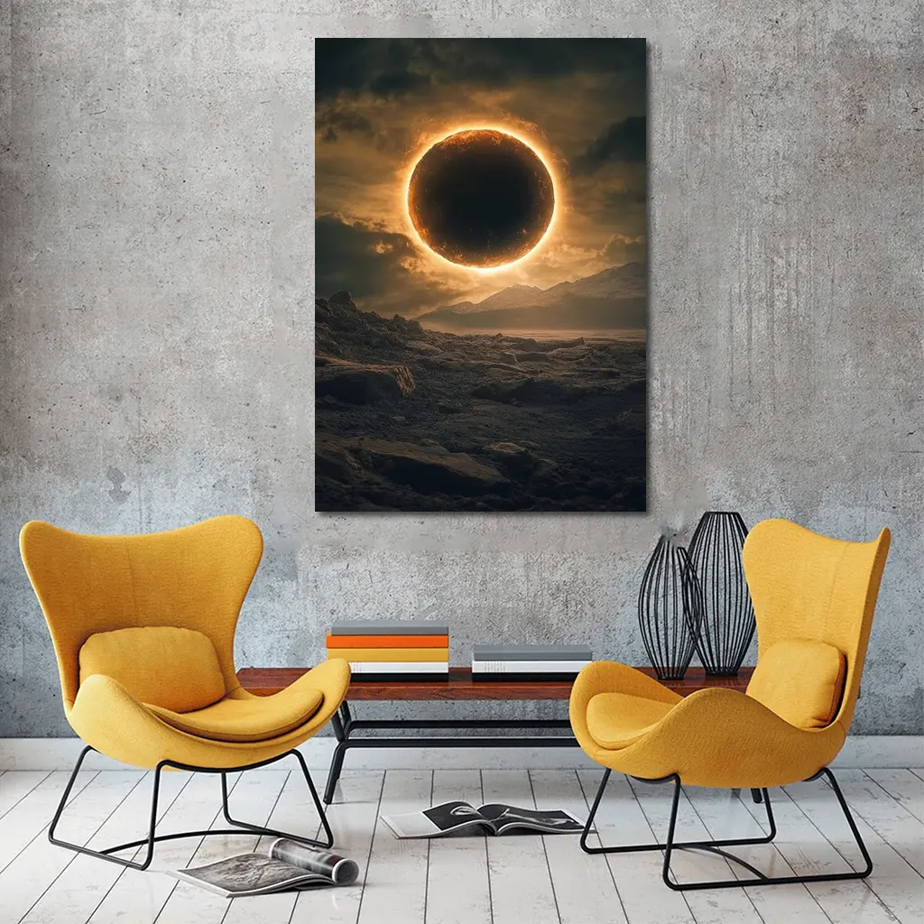 Solar Eclipse Over Rocky Alien Landscape – Wall Art