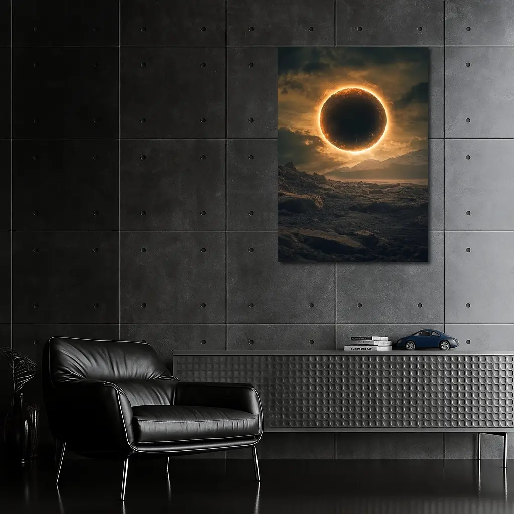 Solar Eclipse Over Rocky Alien Landscape – Wall Art