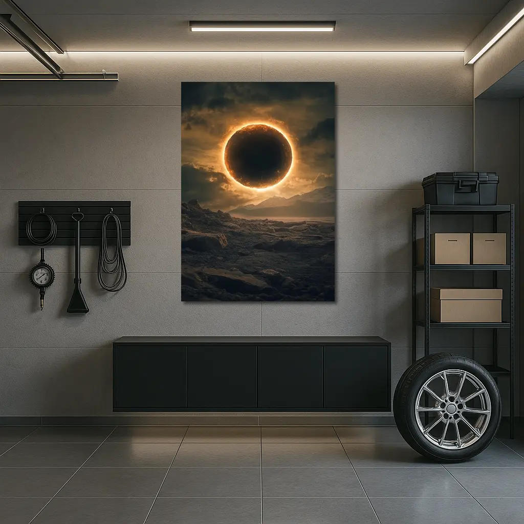 Solar Eclipse Over Rocky Alien Landscape – Wall Art