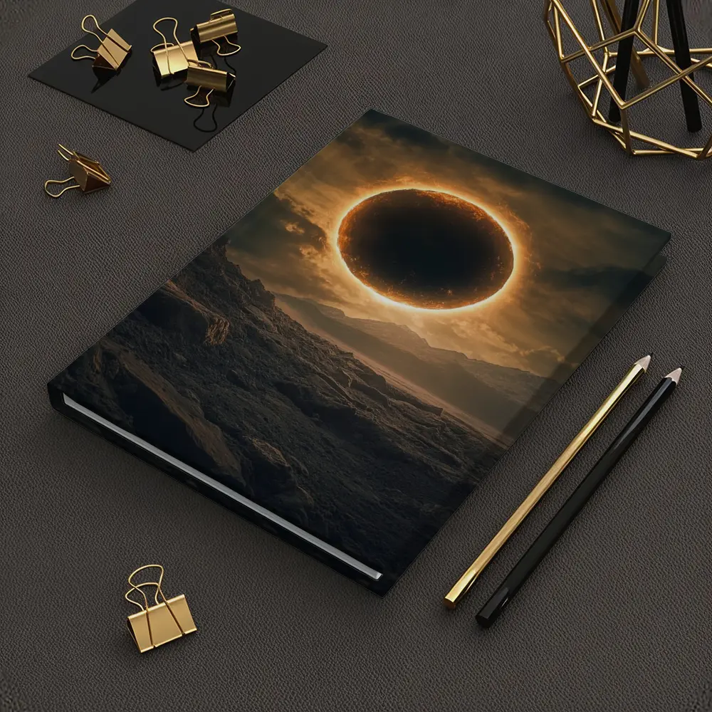 Solar Eclipse Over Rocky Alien Landscape – Notebooks