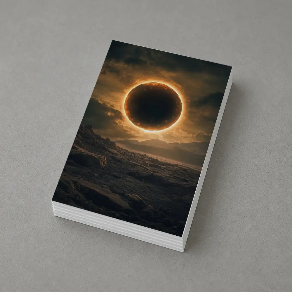 Solar Eclipse Over Rocky Alien Landscape – Postcards